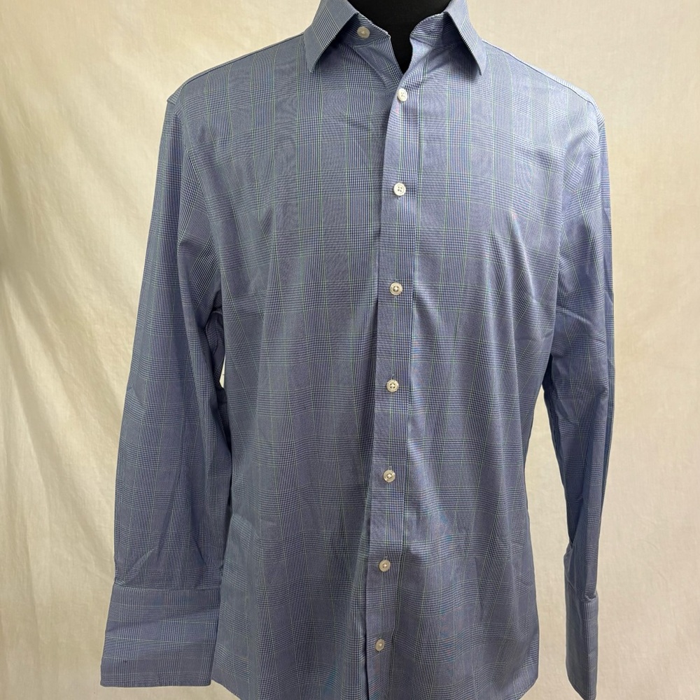 Charles Tyrwhitt Men SLIM FIT French Cuff Blue Green Dress Shirt 16.5/33